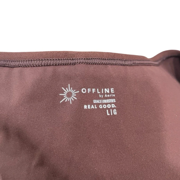 OFFLINE By Aerie Goals Ribbed V Neck Activewear T-Shirt Brown Size Large - Picture 4 of 9